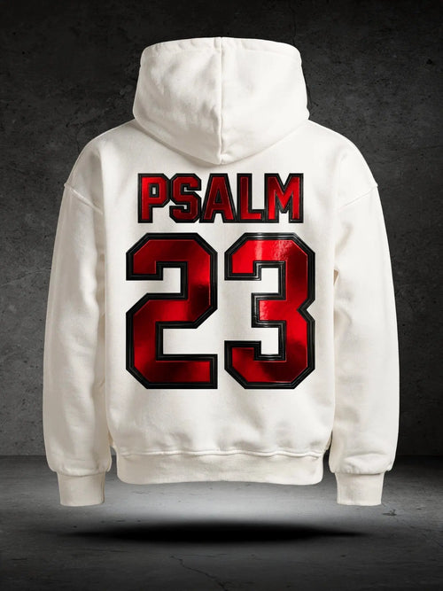Psalm Red 23 Hoodie Weiß – Rückenansicht – Großes rotes Design von FirstChojce