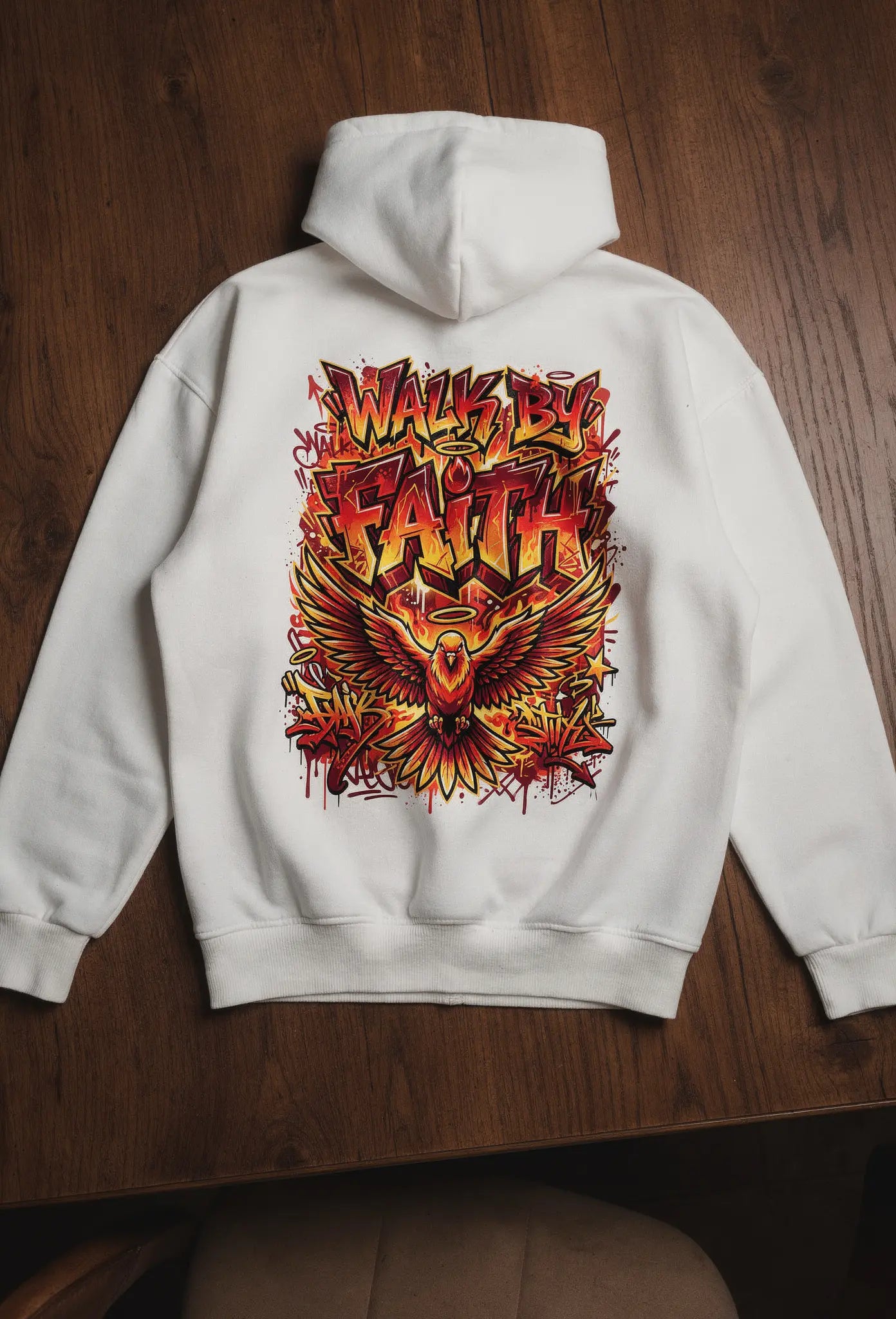 Faith Hoodie Weiß – Rückenansicht  – Christlicher Premium Hoodie 380 GSM