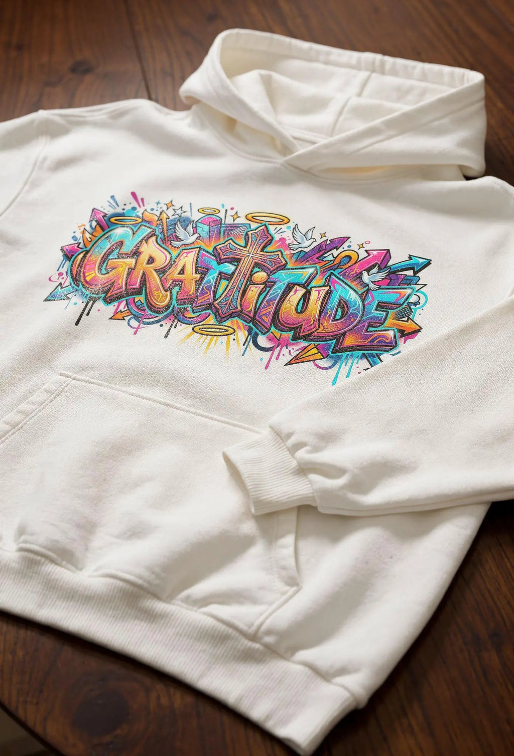 Grace Hoodie Weiß – Christliches Graffiti Design auf der Brust – Faith-Based Streetwear