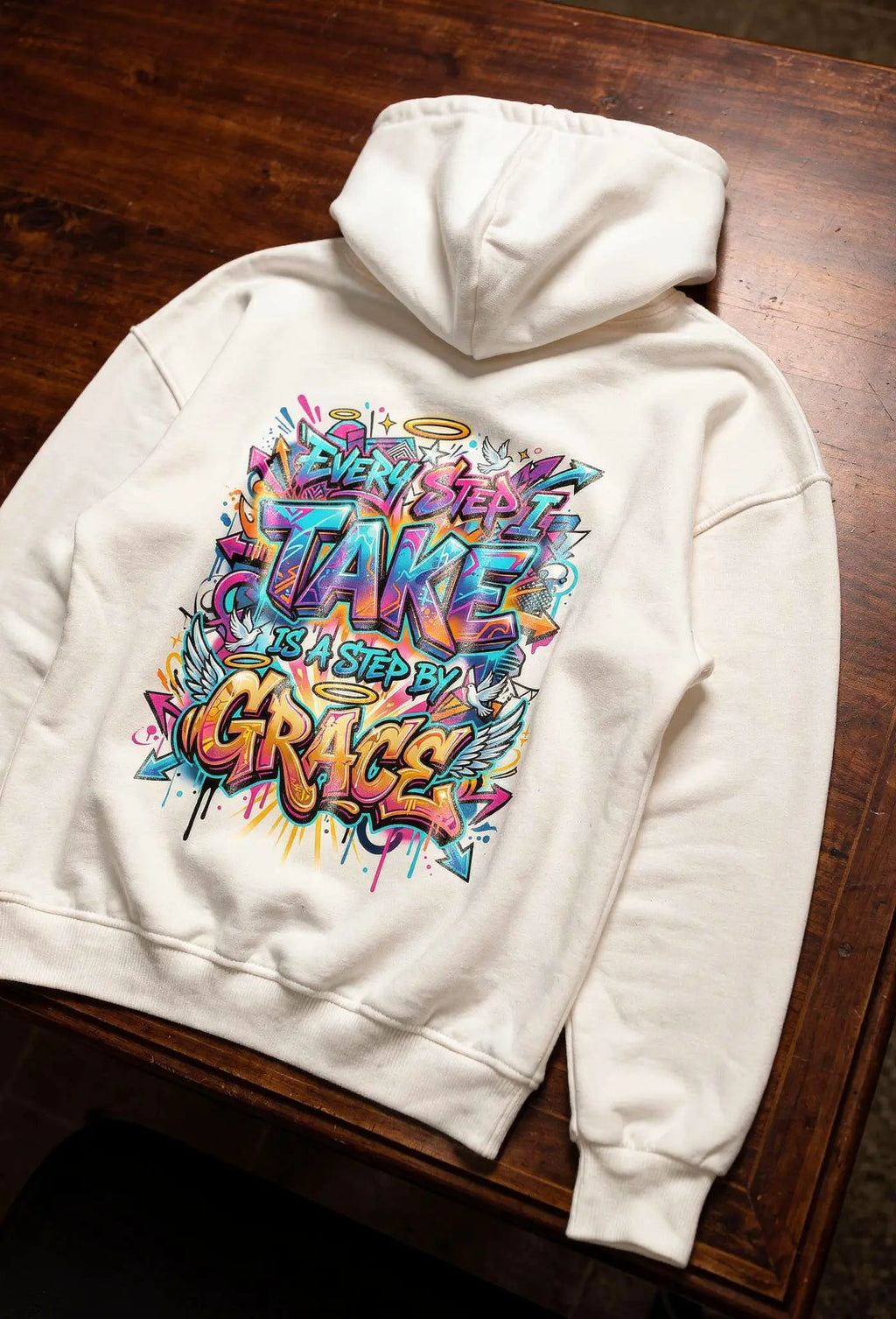 Grace Hoodie Weiß – Rückenansicht – Christlicher Premium Hoodie 380 GSM