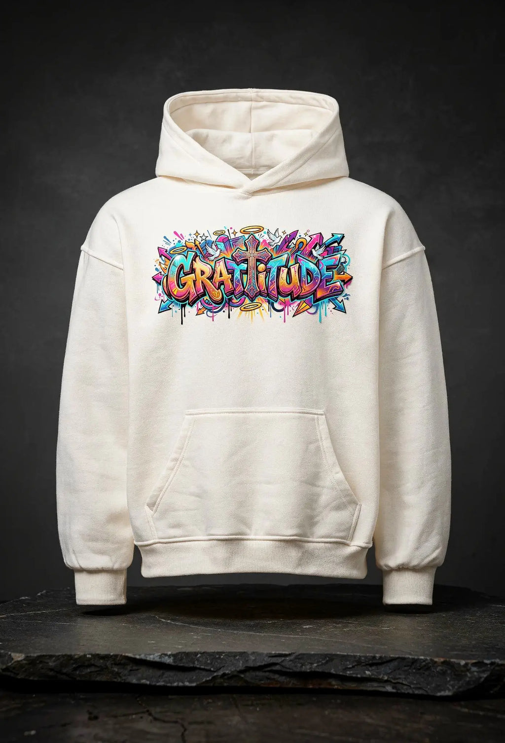 Crace Hoodie Weiß – Vorderansicht – Christlicher Oversized Hoodie von FirstChojce