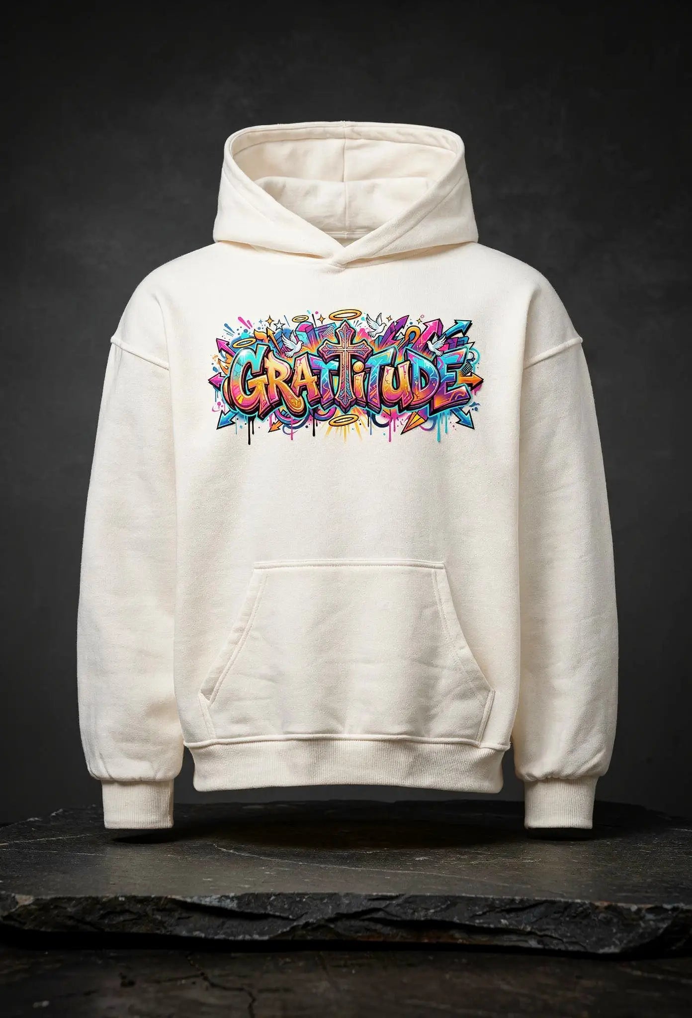 Crace Hoodie Weiß – Vorderansicht – Christlicher Oversized Hoodie von FirstChojce