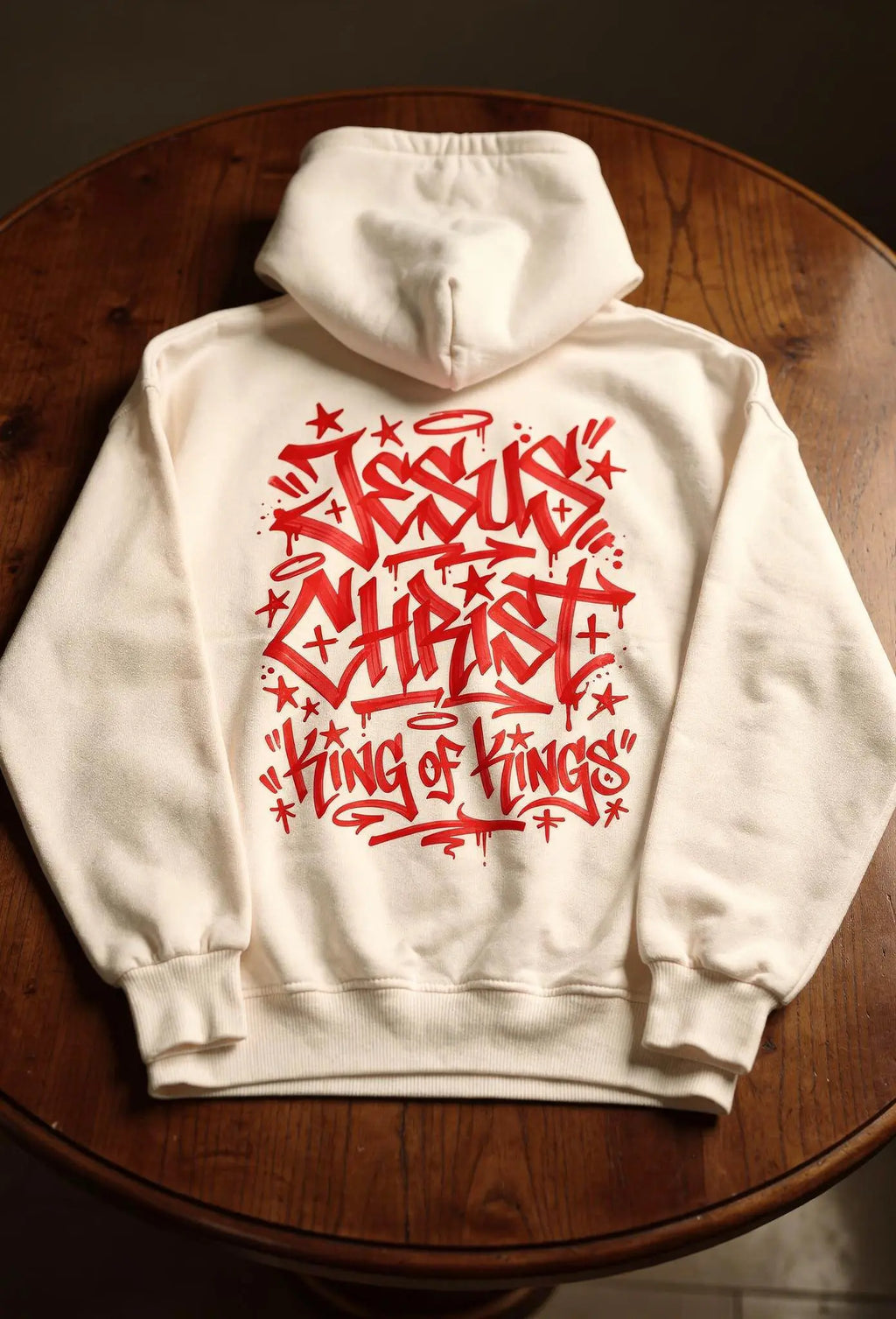 King of Kings Hoodie Weiß – Rückenansicht – Christlicher Premium Hoodie 380 GSM