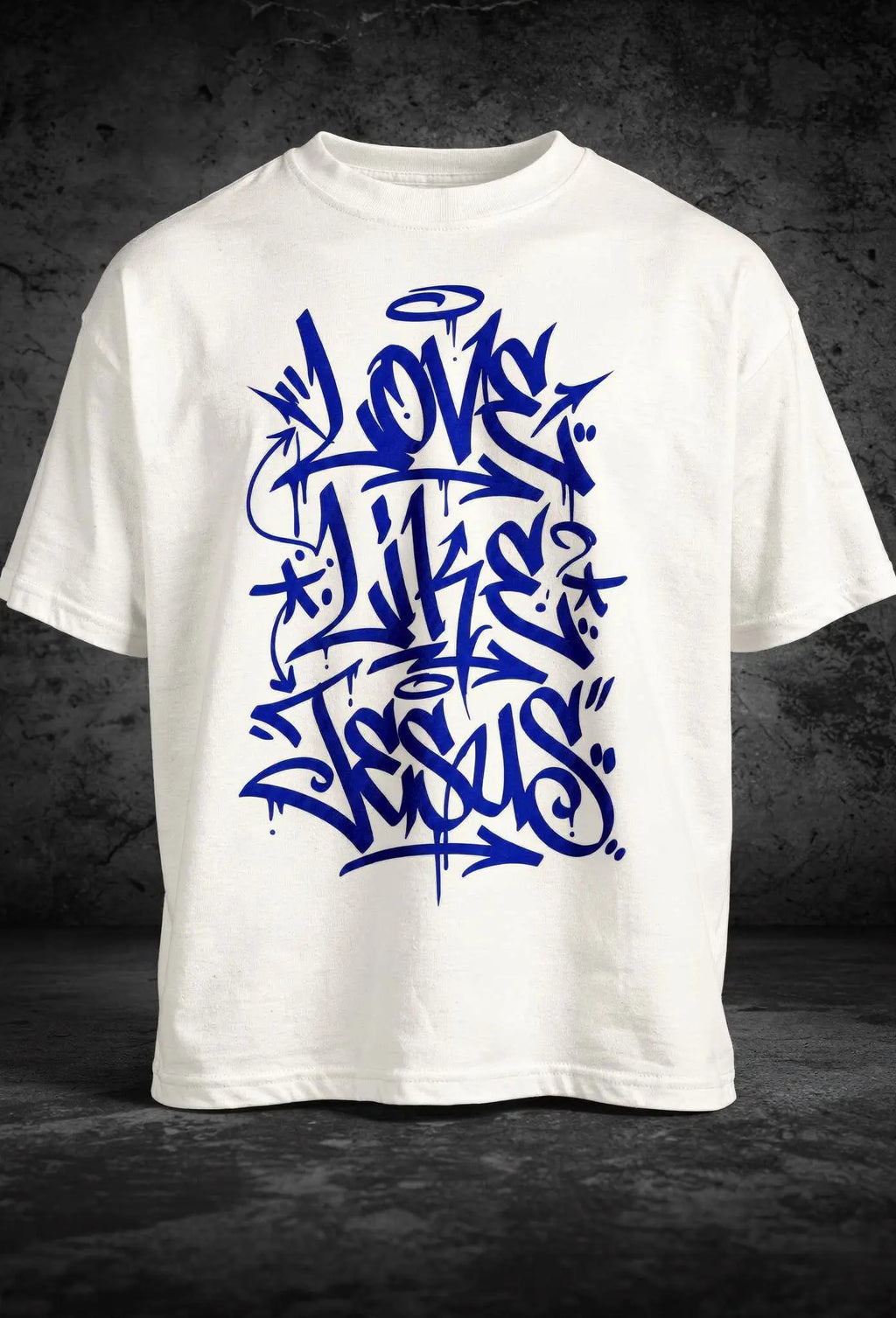 Love like Jesus Shirt Weiß – Christliches Graffiti Tag Design auf der Brust – Faith-Based Streetwear – Oversized Heavy Cotton 240 GSM