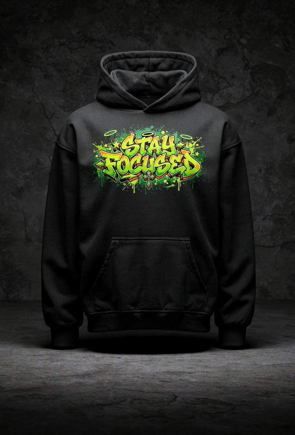 Pray Hoodie Schwarz – Vorderansicht – Christlicher Oversized Hoodie von FirstChojce