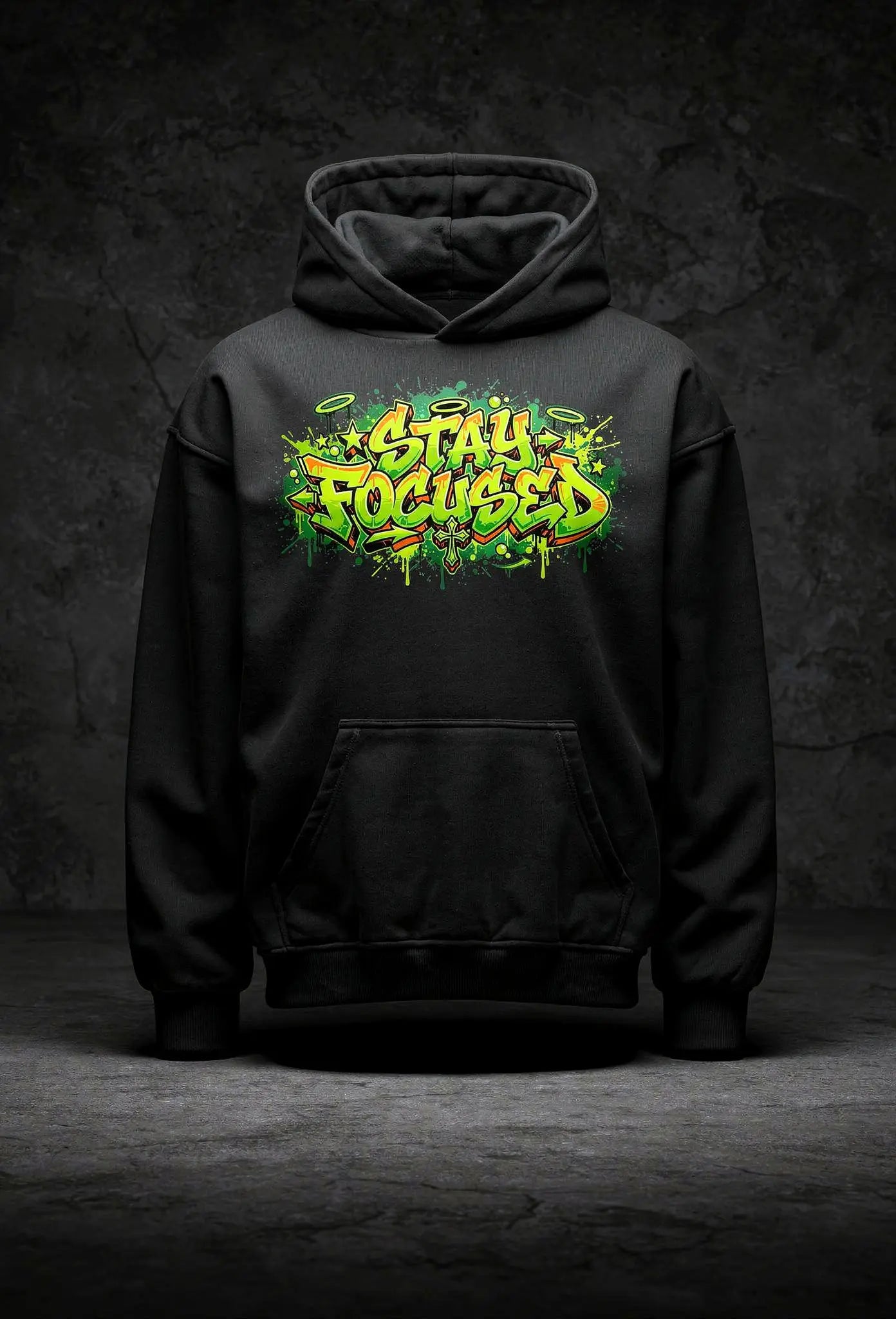 Pray Hoodie Schwarz – Vorderansicht – Christlicher Oversized Hoodie von FirstChojce