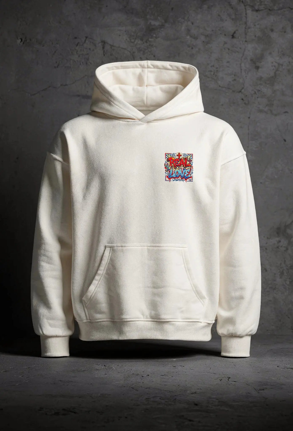 Saved Hoodie Weiß – Vorderansicht – Christlicher Oversized Hoodie von FirstChojce