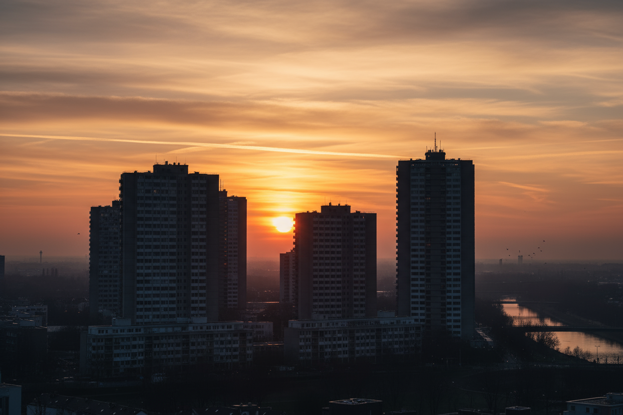 Offenbacher Hochhaussiedlung bei Sonnenaufgang